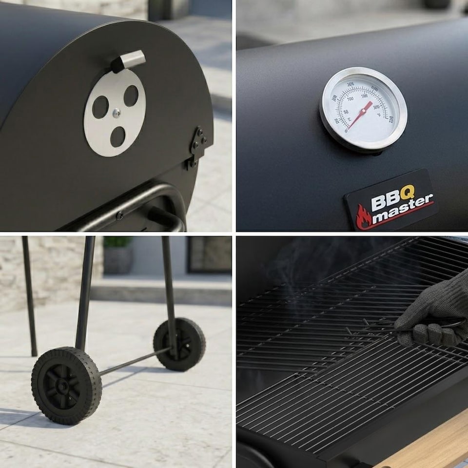 image 1 of BBQ Master XL Barrel Charcoal BBQ Grill Smoker Black with Shelf