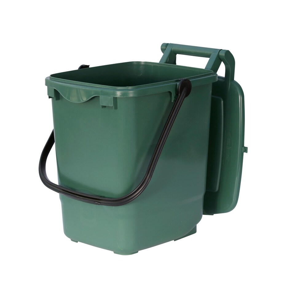 image 1 of Large Compost Caddy - Green - for Food Waste Recycling (23 Litre) - 23L Plastic Composting Kerbside Bin with Composting Guide