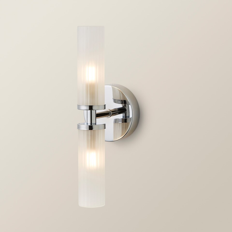 image 1 of ValueLights Canya Chrome 2 Way IP44 Frosted Glass Wall Light | Silver