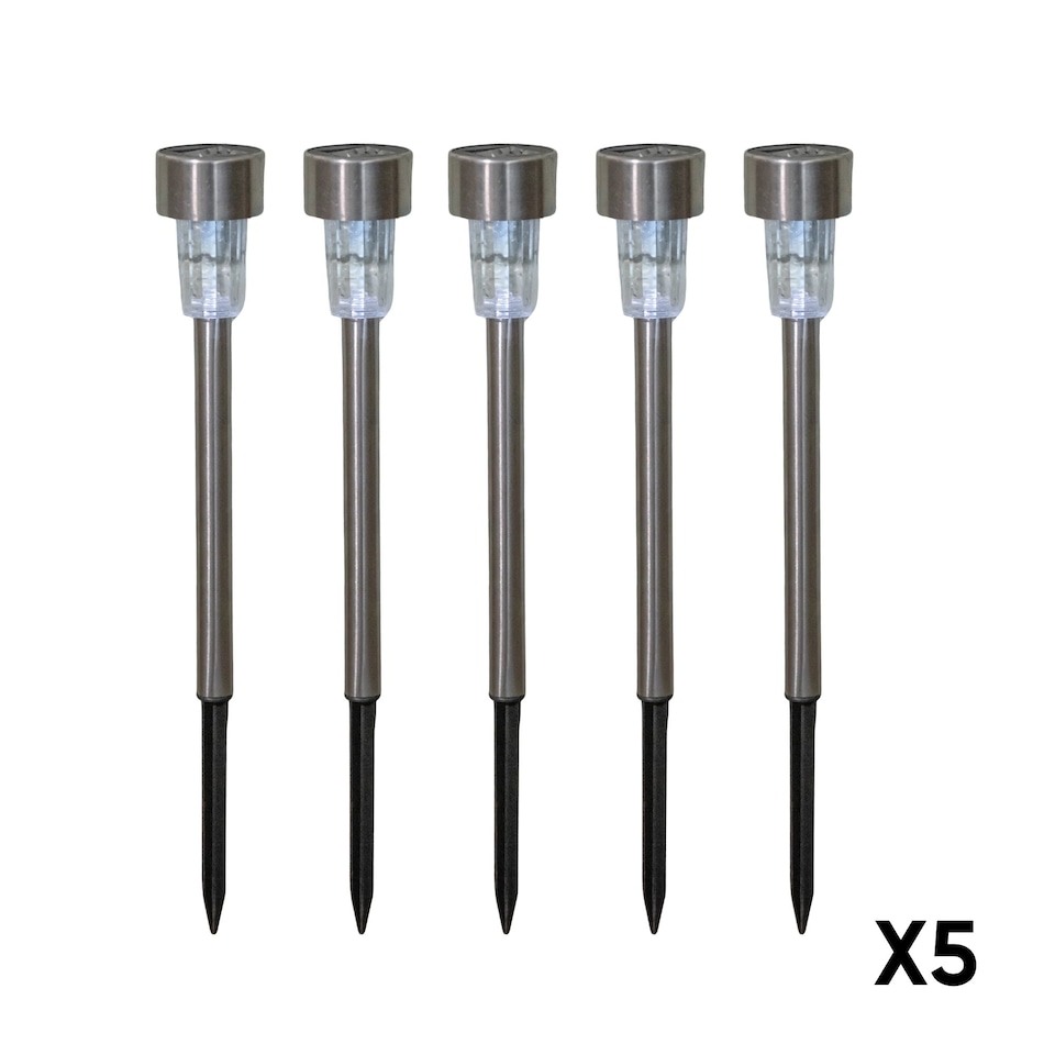 image 1 of 36cm 5 White LED Stainless Steel Solar Garden Path Lights