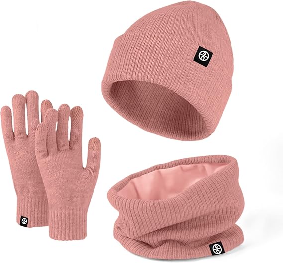 Winter Hat Scarf Gloves 3pcs Thermal Warm Knitted Beanie Cap Soft Fleece Brushed Inner Lining Elastic Circle Neck Warmer Thicken Touchscreen Gloves Wi