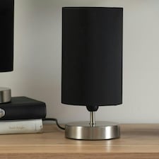ValueLights Pair Francis Brushed Chrome Touch Table Lamps Black Shades
