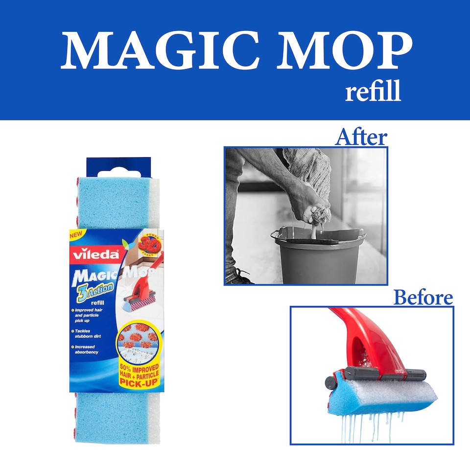 image 1 of Vileda Magic Mop Refill Sponge Floor Cleaning Replacement Head Hard Floors