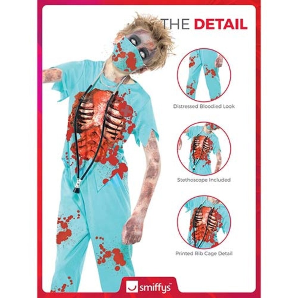 image 1 of Zombie Surgeon Fancy Dress Costume Kids Unisex Large - Age 10-12