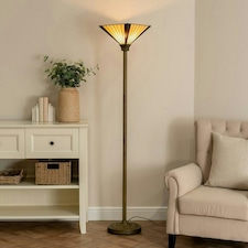 ValueLights Tiffany Gold Floor Lamp Yellow Uplighter Lamp Shade Gold