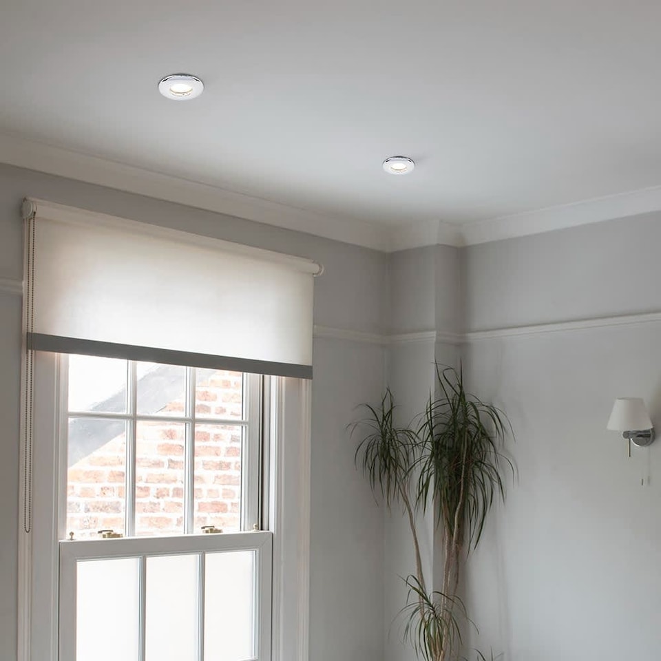 image 1 of ValueLights Downlight Fire Rated IP65 Chrome Ceiling Light Fitting Single Pack