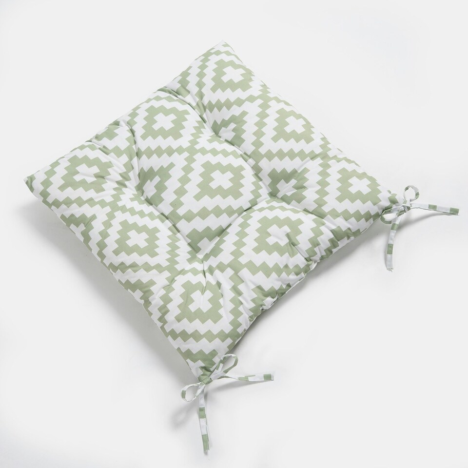 image 1 of OHS 2 x Geometric Waterproof Outdoor Garden Patio Deck Chair Tie Soft Comfy Cushion Filled Seat Pads Green | Sage | 40 x 40cm