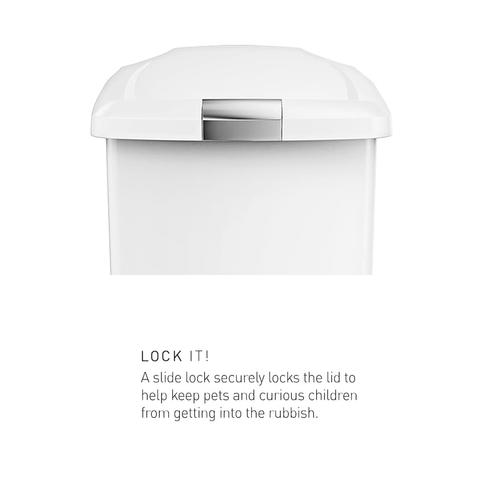 image 1 of Simplehuman 40L Slim Pedal Kitchen Bin with Lid Lock, White Plastic