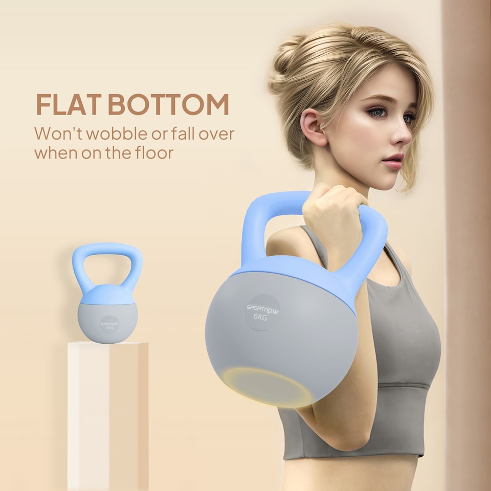image 1 of SPORTNOW 6KG Kettlebell w/ Soft Body, Non-Slip Handle, Light Blue and Grey | Blue | Light Blue and Grey