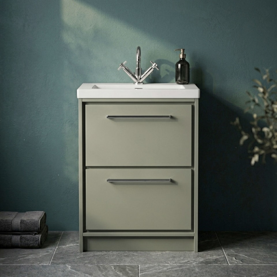image 1 of Balterley Modern Bathroom Floor Standing 2 Soft-Close Drawer Vanity Fireclay Basin | Green | Reed Green | 1