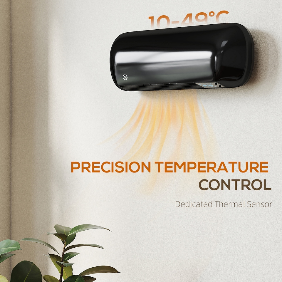 image 1 of HOMCOM Ceramic Electric Heater 2000W with Fan, Wall Mounted, Black | Black