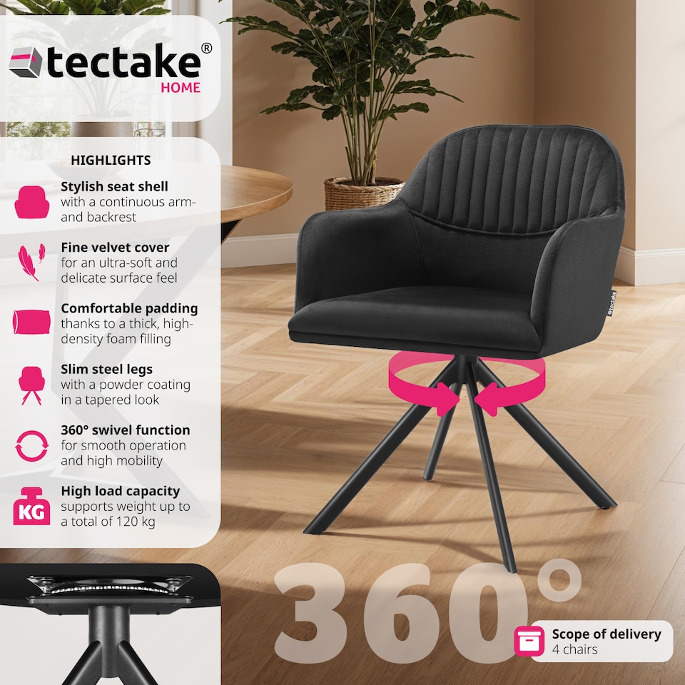 image 1 of Lounge Armchair Living Room Accent Chair 360 Swivel Slim Steel Legs Velvet Fabric | Black | black/black | 4