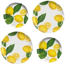 Lemon Fresh 4 Piece Melamine/Plastic Dinner & Side Plates - Set for 2 | Yellow | Set for 2