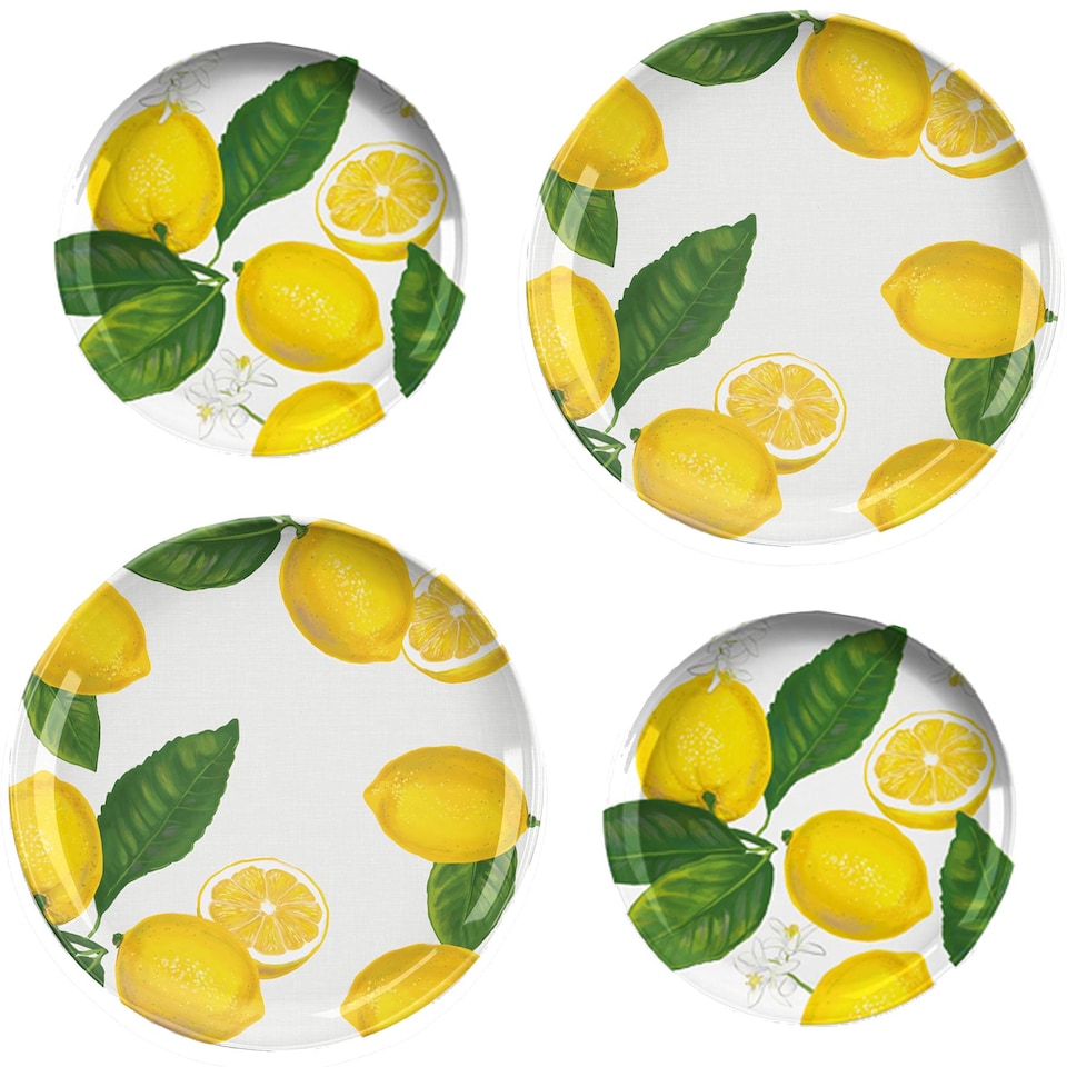 image 1 of Lemon Fresh 4 Piece Melamine/Plastic Dinner & Side Plates - Set for 2 | Yellow | Set for 2