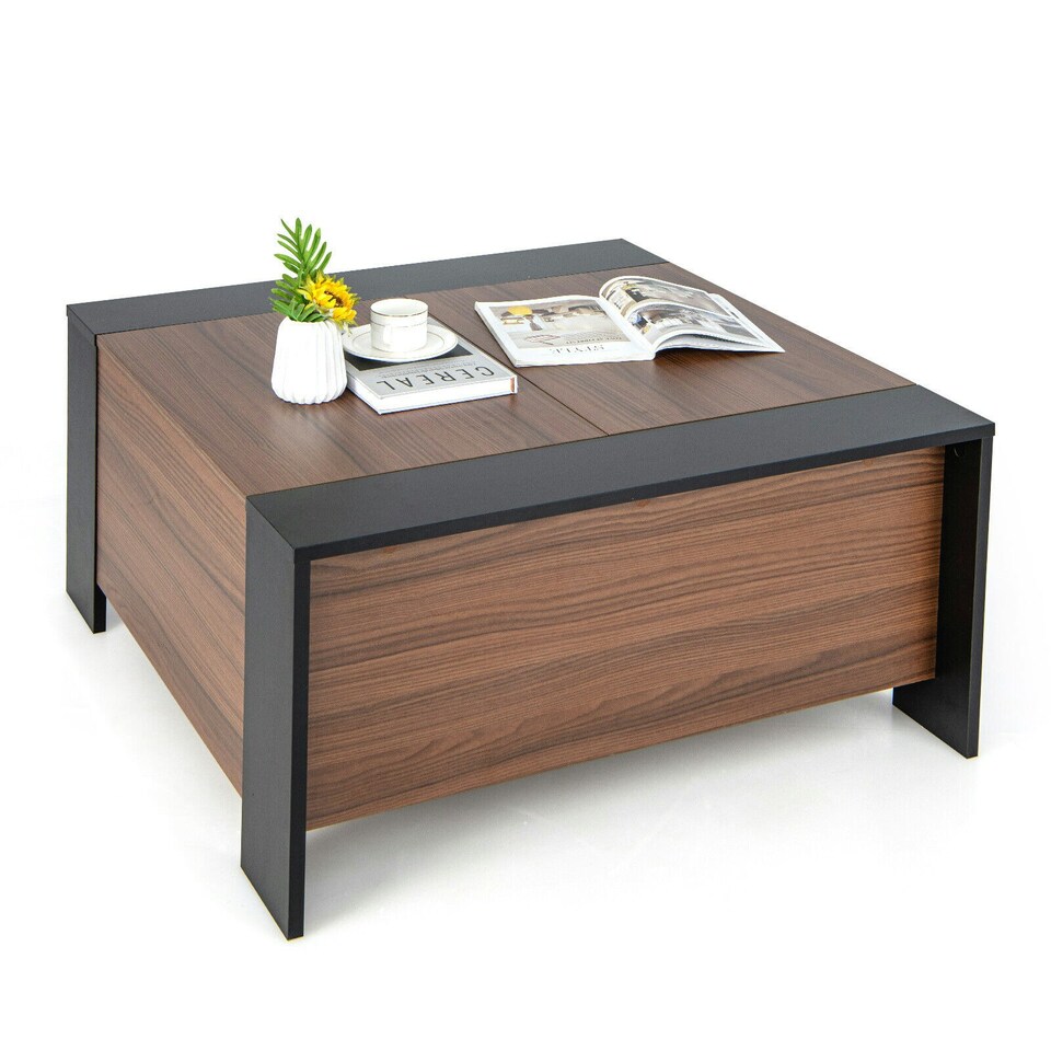 image 1 of COSTWAY Coffee Table w/Sliding Top Extendable Cocktail TeaTable Brown