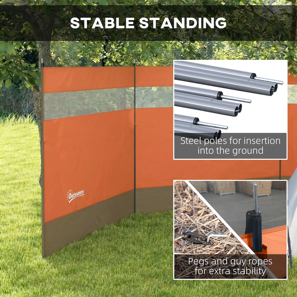 image 1 of Outsunny Camping Windbreaks with Clear Windows and Carry Bag | Orange | Orange | 440 x 140 cm