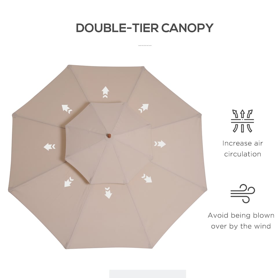 image 1 of Outsunny 2.7 m Garden Parasol Umbrella, Double Tier Garden Umbrellas Outdoor Sun Umbrella Sunshade Bamboo Ribs, Beige