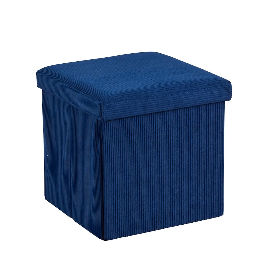 image 1 of Ottoman Storage Chest Folding Corduroy Fabric Solid Storage Box | Blue | Blue