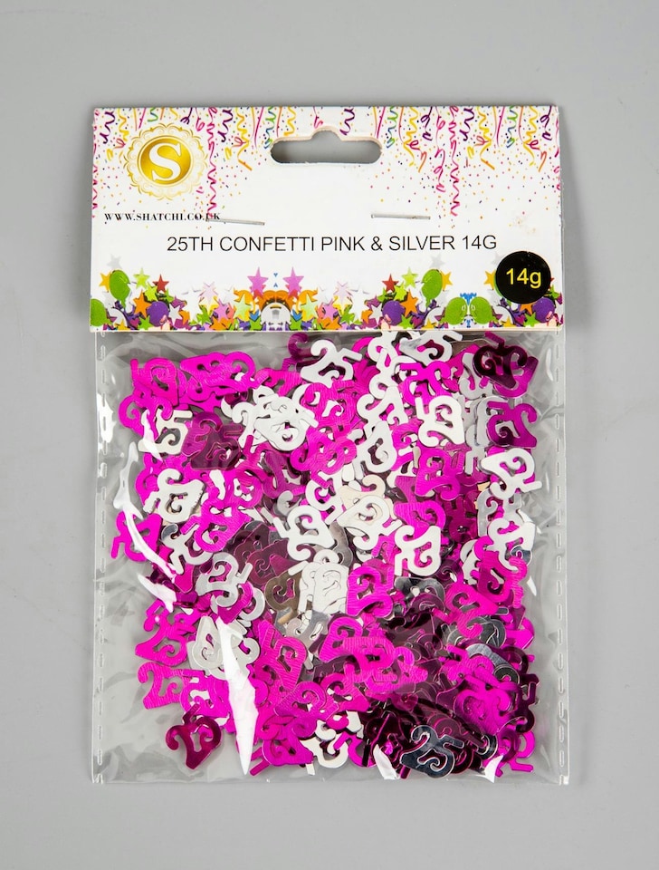 image 1 of 25th Birthday Confetti Pink & Silver 4 pack x 14 grams birthday decoration Foil Metallic 4 pack