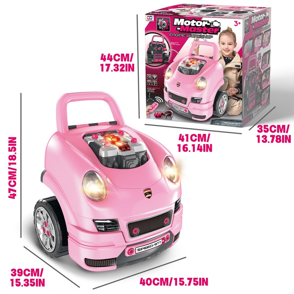 image 1 of Kids Mechanic Truck Disassembly Play Set - Realistic Build and Repair Toy Truck with Remote Key, Tools, Sound & Light Functions, Removable Engine and Push to Drive Feature (Pink), Educational Role Play Gift for Ages 3 plus