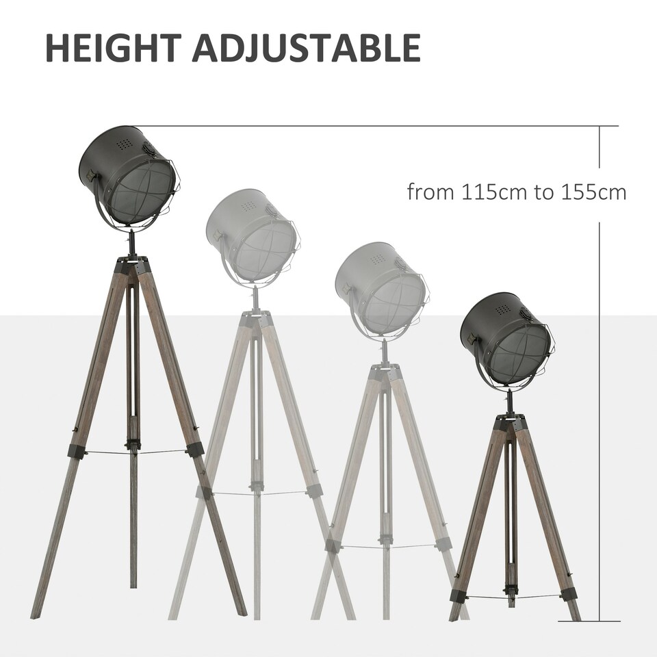 image 1 of HOMCOM Tripod Floor Lamp Height Adjustable E27 Base for Living Room Bedroom