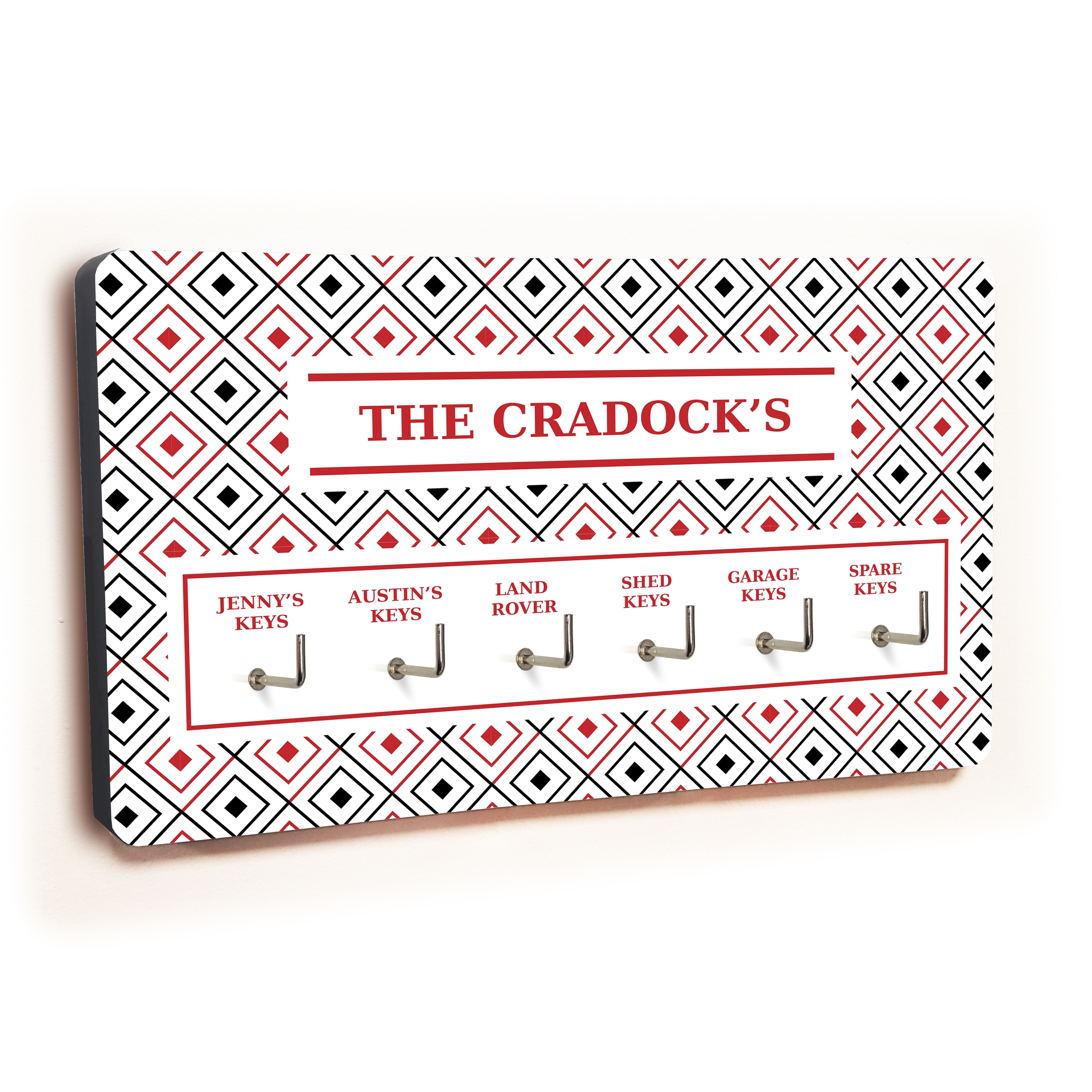 Uniqueful Personalised Novelty 6 Hook Diamond Pattern Key Holder New Home in Grey