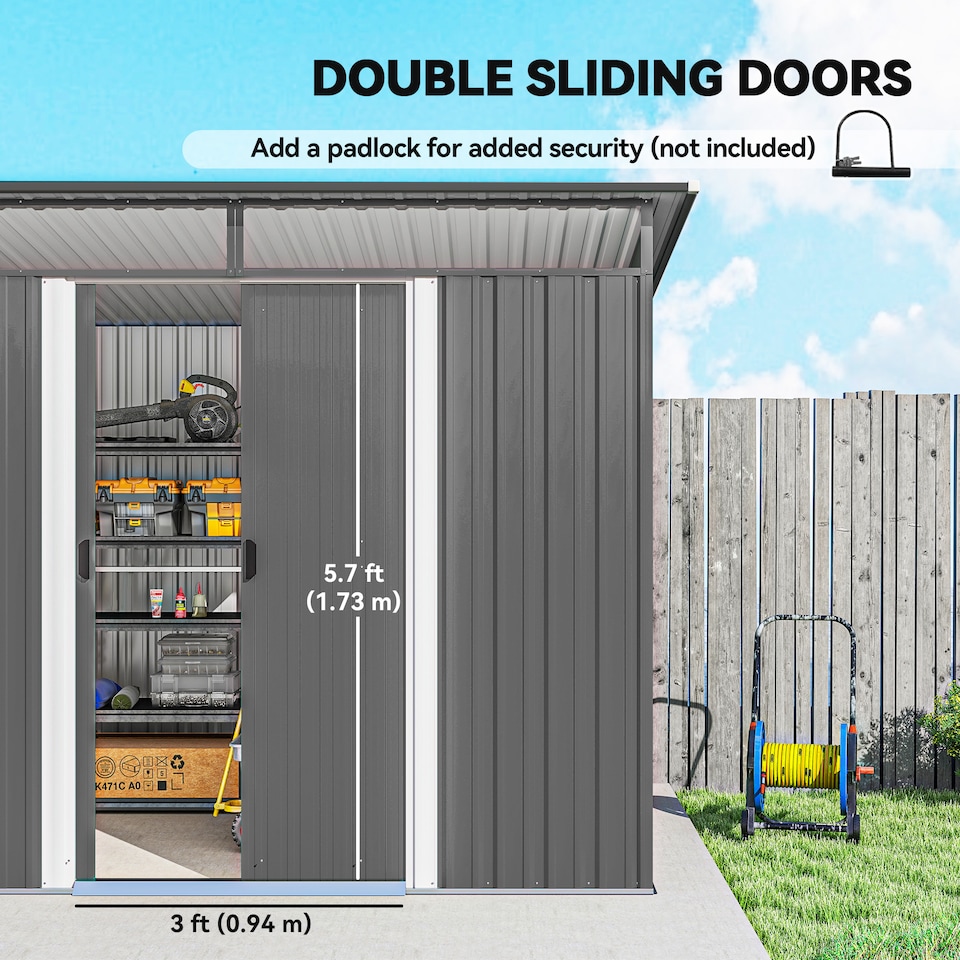 image 1 of Outsunny Garden Shed Outdoor Storage Tool Organiser w/ Double Sliding Door | Grey | Light Grey