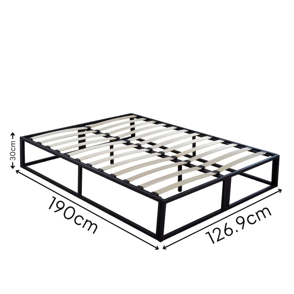 image 1 of 4ft Small Double Platform Bed Slatted Support Contemporary Black Metal Frame