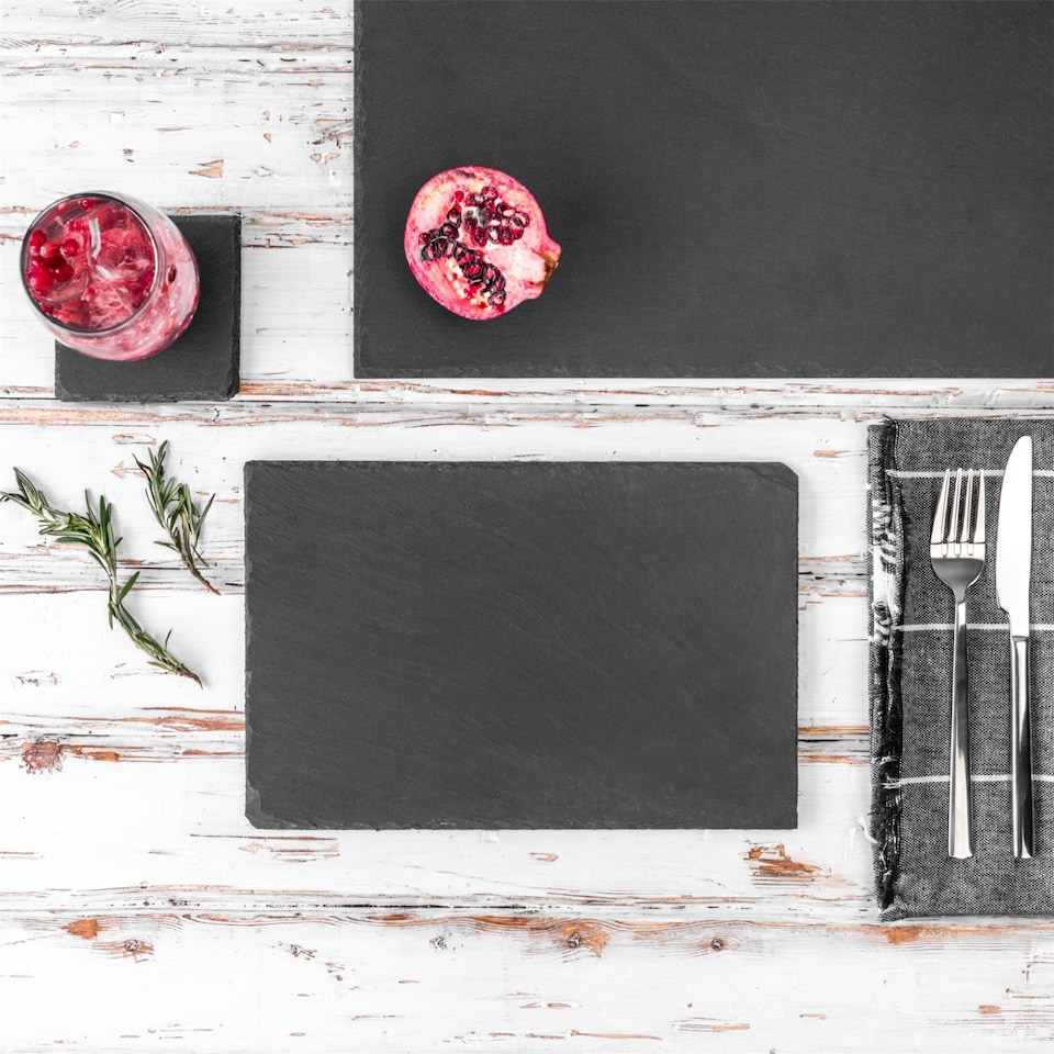 image 1 of Argon Tableware Rectangle Slate Placemats - 30cm x 20cm - Pack of 24 | Black | Natural