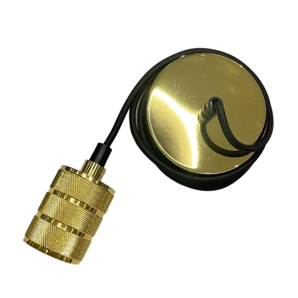 image 1 of CGC Sydney II Gold Knurled Two-Band 1.5m Adjustable E27 Ceiling Pendant with Matching Ceiling Rose | Gold | Gold | Ceiling rose diameter: 10 cm, depth: 2 cm, Pendant: diameter 4.5 cm, height 7.5 cm, Total height 1.5m adjustable