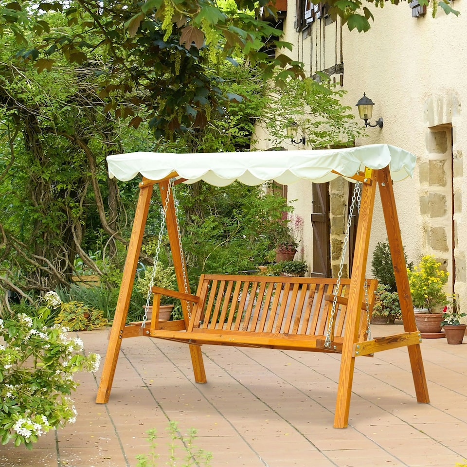 image 1 of Outsunny Swing Chair 3 Seater Swinging Wooden Hammock Garden Seat