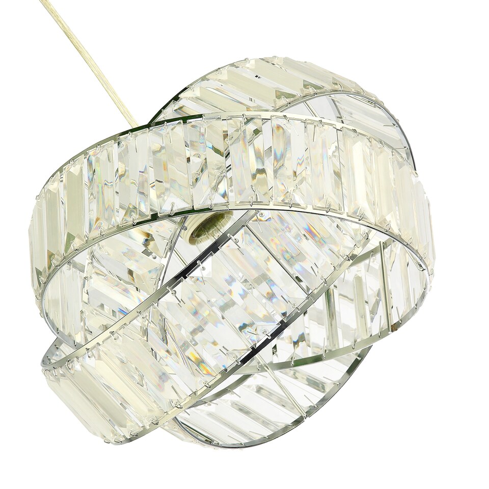 image 1 of Modern Three Ring Chrome Pendant Lighting Shade with Transparent Acrylic Prisms | Chrome
