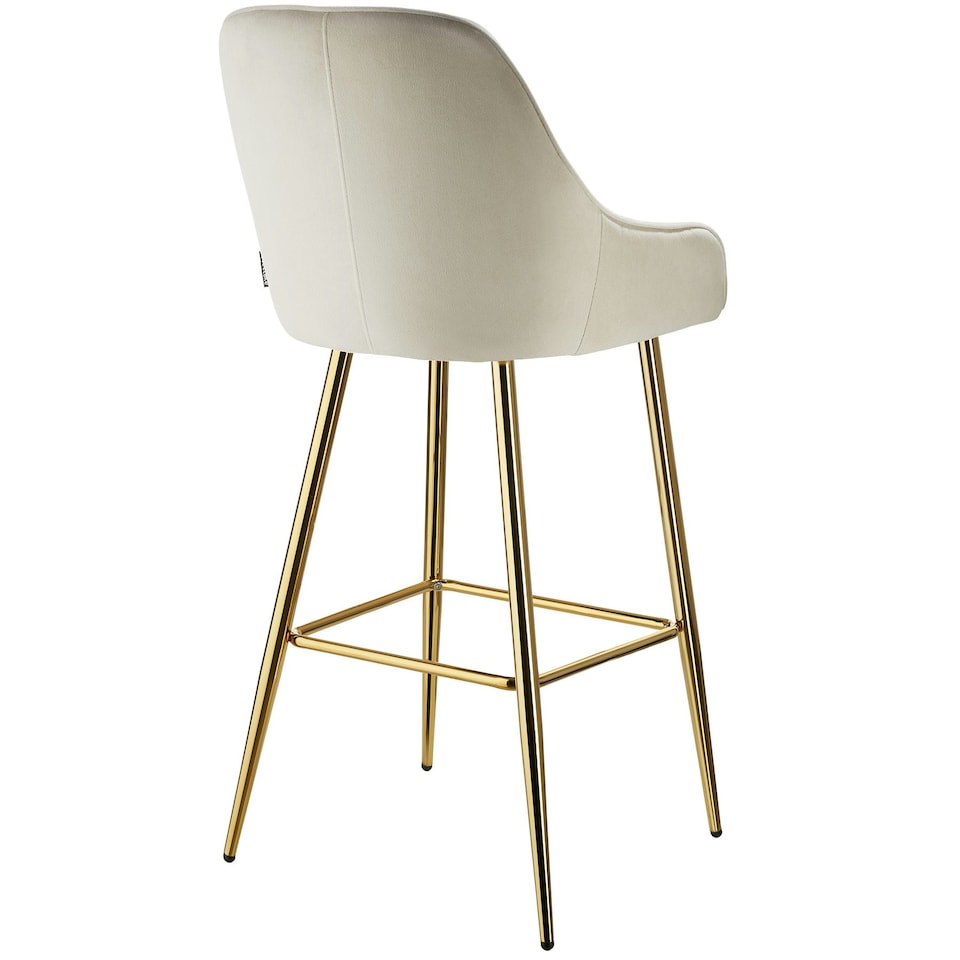 image 1 of Bar Stool Avane - with backrest, upholstered, velvet look - Set of 6 Cream | Gold