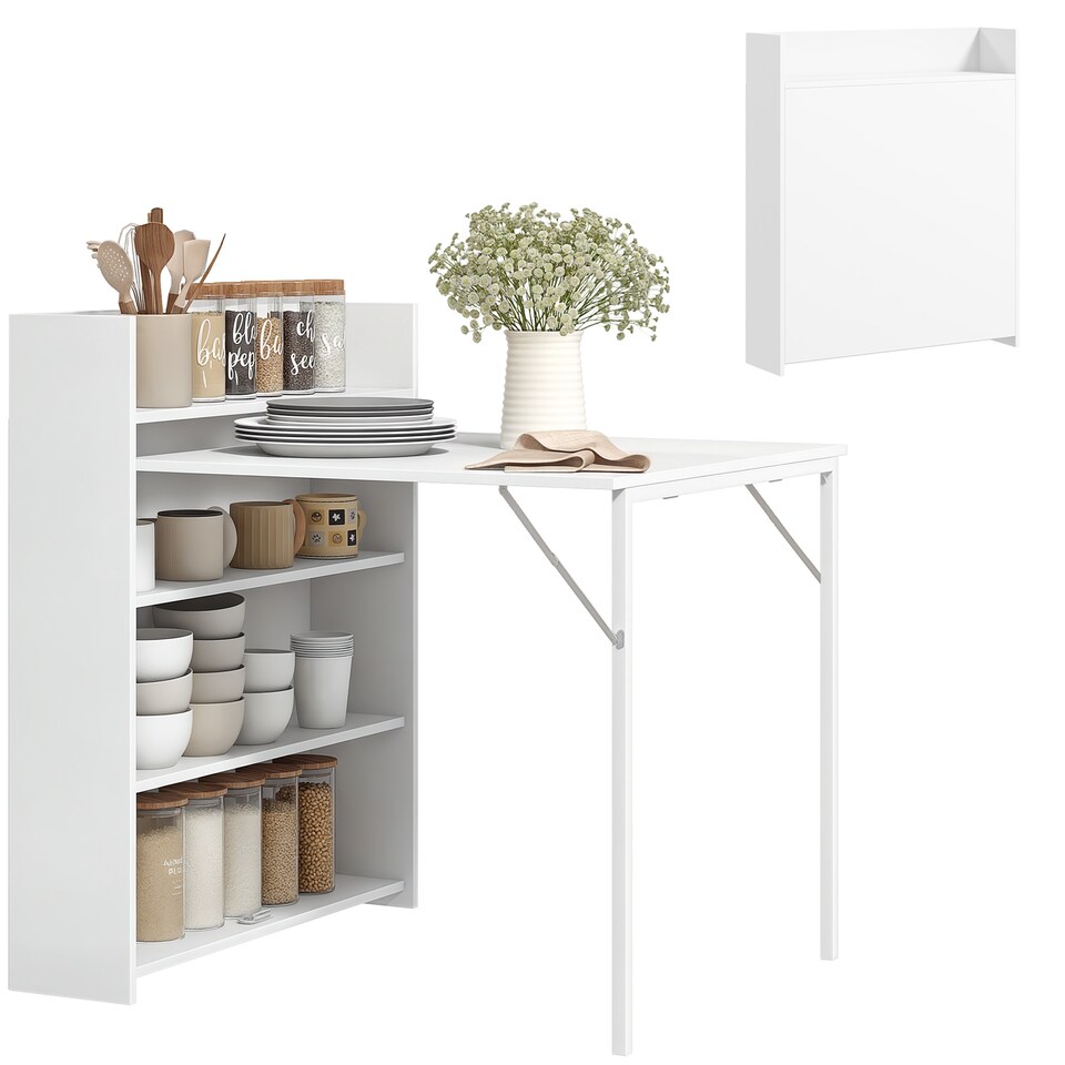 image 1 of HOMCOM Folding Dining Table, Kitchen Table with Shelves