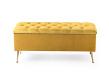 90cm Amara Chesterfield Ottoman Storage Bench - Plush Velvet Shoes Bench - Mustard Gold Upholstery Footstool Storage with Legs