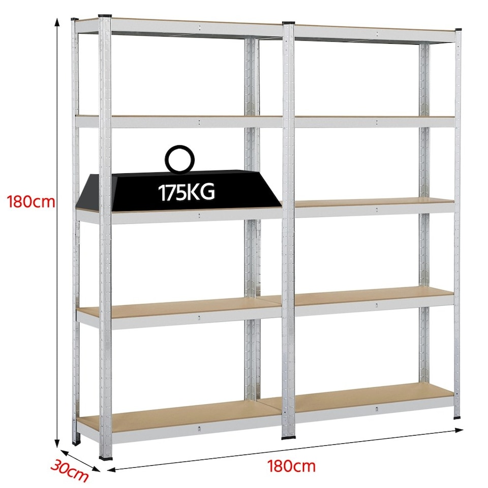 image 1 of Yaheetech 2PCS 5-Tier Metal Storage Shelves Silver, 180x30x180 cm