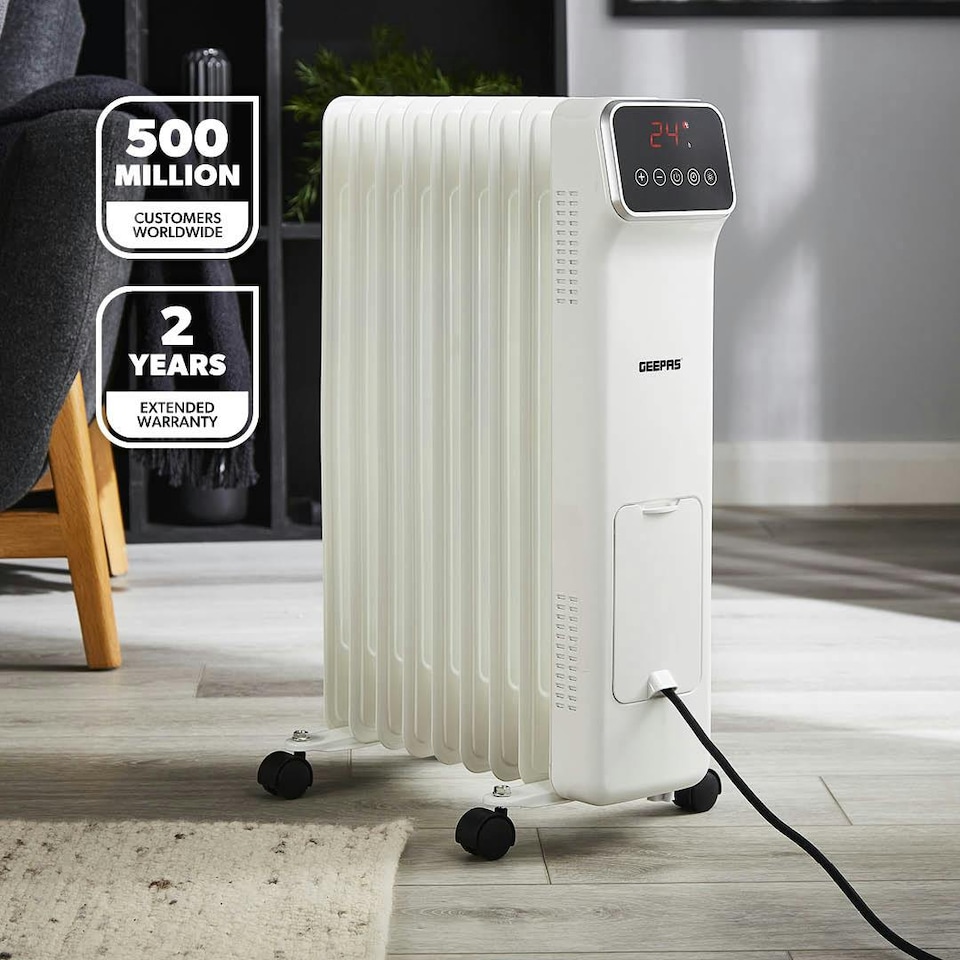 image 1 of GEEPAS Digital Oil Filled Radiator Heater 2000W, 9 Fin White