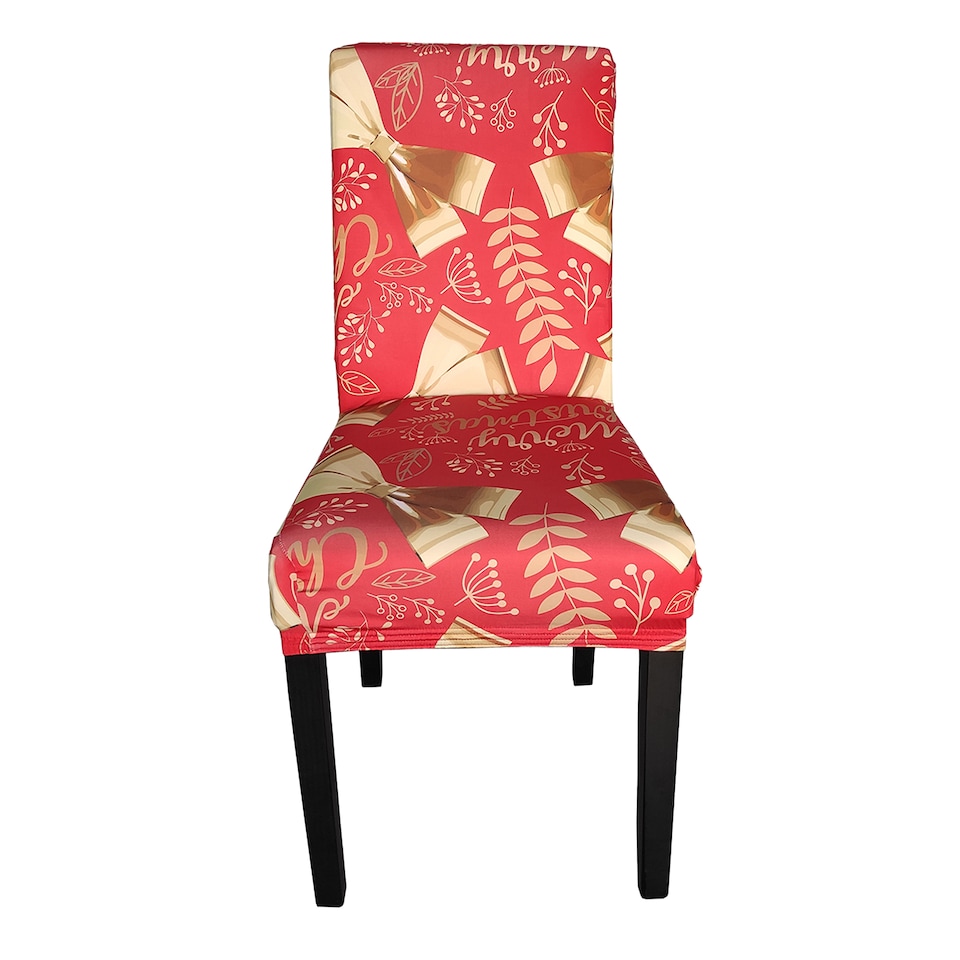 image 1 of Christmas Bow Ribbons Printed Chair Covers, Seat Protector Slipcovers - Red