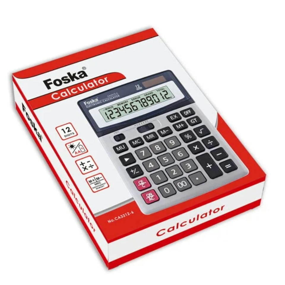image 1 of Foska 12 Digit Solar Power and Battery Big Desktop Calculator