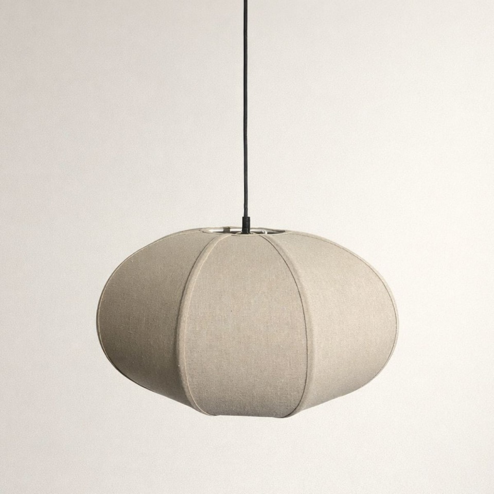image 1 of CGC LIBBY Large Oatmeal Rounded Stretch Linen Fabric Lampshade