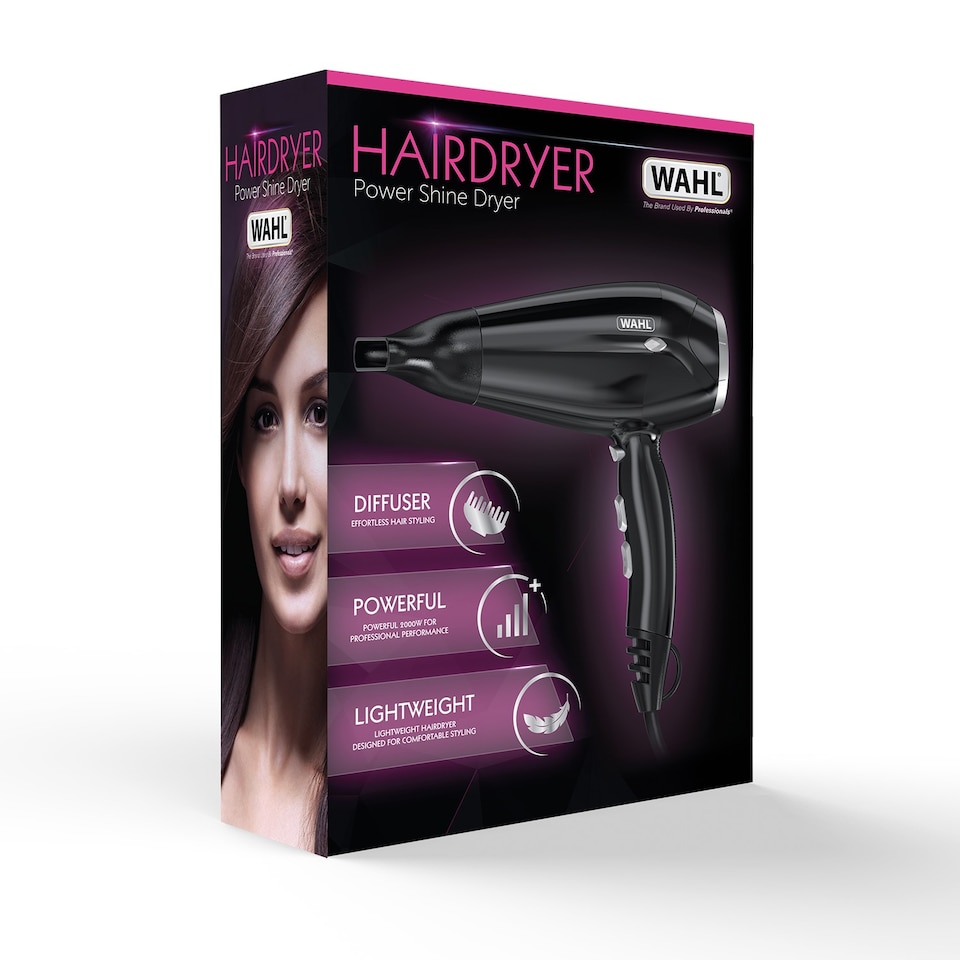 image 1 of Wahl Power Shine Hair Dryer 2000W 3 Heat and 2 Speed Settings Black ZY151