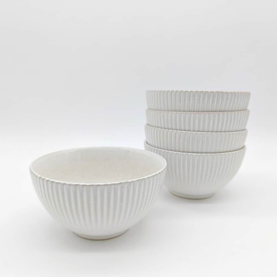 image 1 of Reactive Cream Glaze Dinnerware Cereal Bowl 4pc Set 15cm