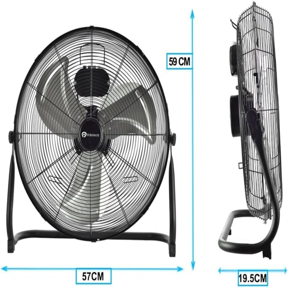 image 1 of PureMate 20-Inch Chrome Gym Floor Fan - Black