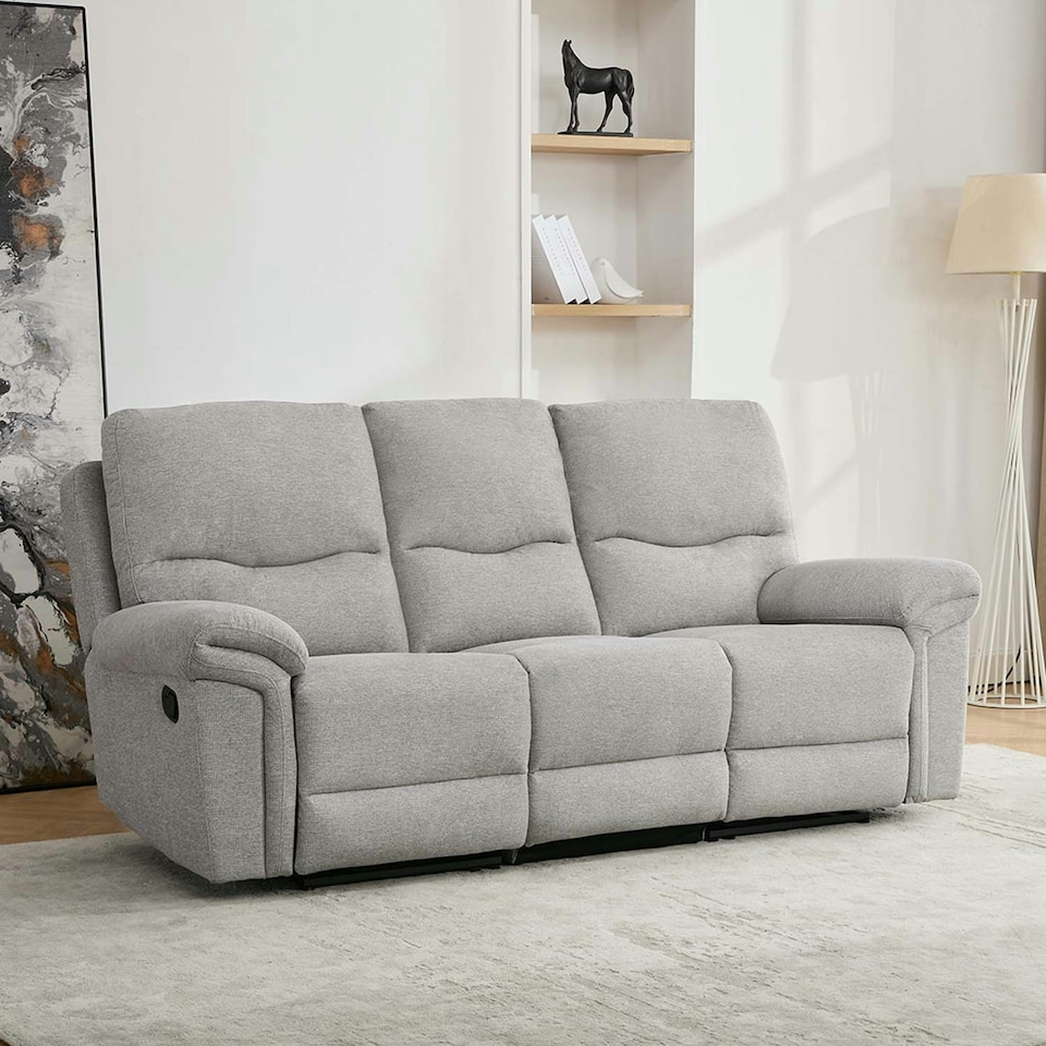 image 1 of Fosse 3 Seater Manual Recliner Fabric Sofa Grey | Light Grey