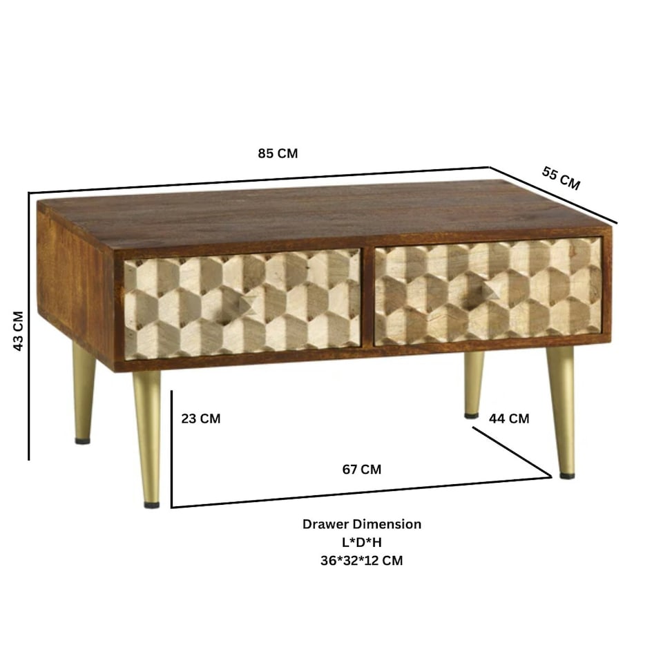 image 1 of Camille Retro Coffee Table with 2 Drawers Brown