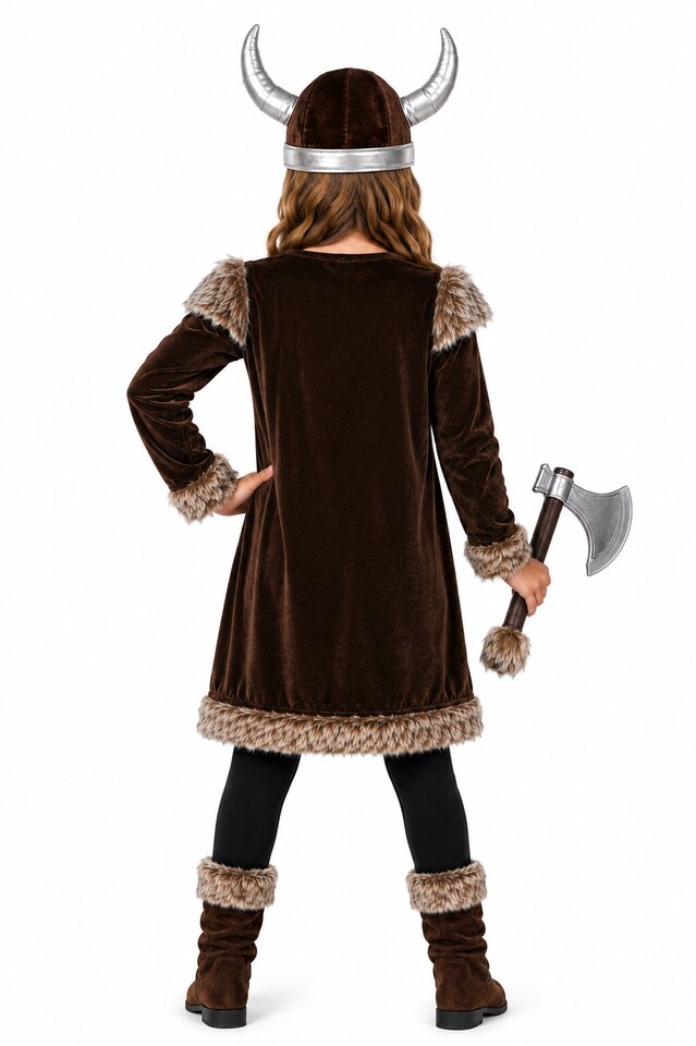 image 1 of Girls Viking Costume Kids Warrior Halloween Fancy Dress Book Day Childs Outfit (Large 10-12 Years)