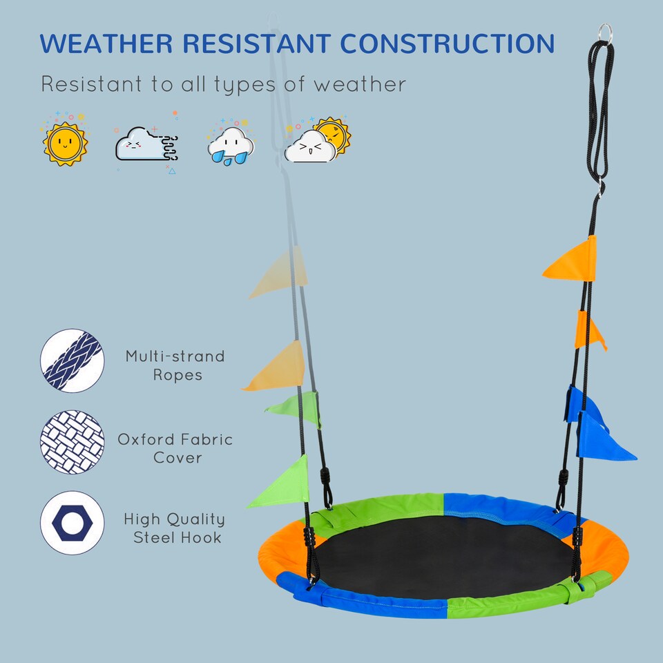 image 1 of Outsunny Saucer Tree Swing Metal Tube Adjustable Rope Garden Blue Green Orange