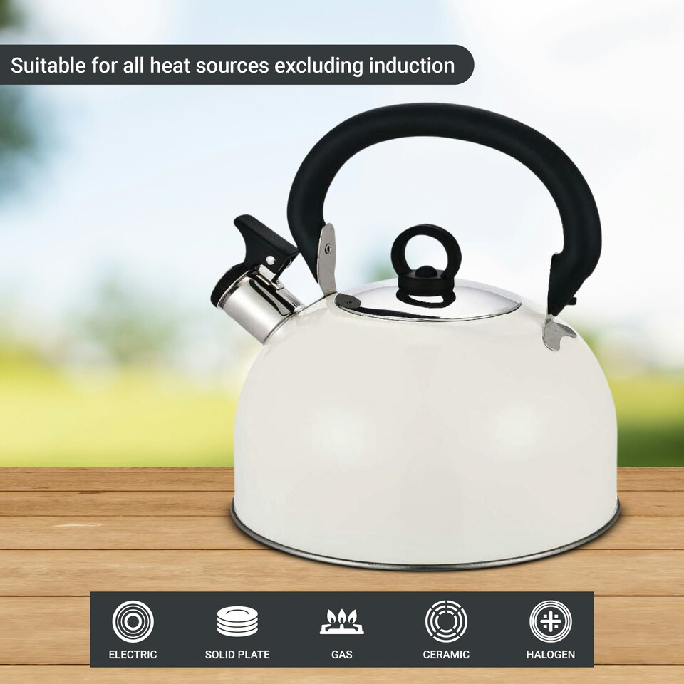 image 1 of Buckingham Stainless Steel Camping Whistling Kettle 2.5 Litre , Cream