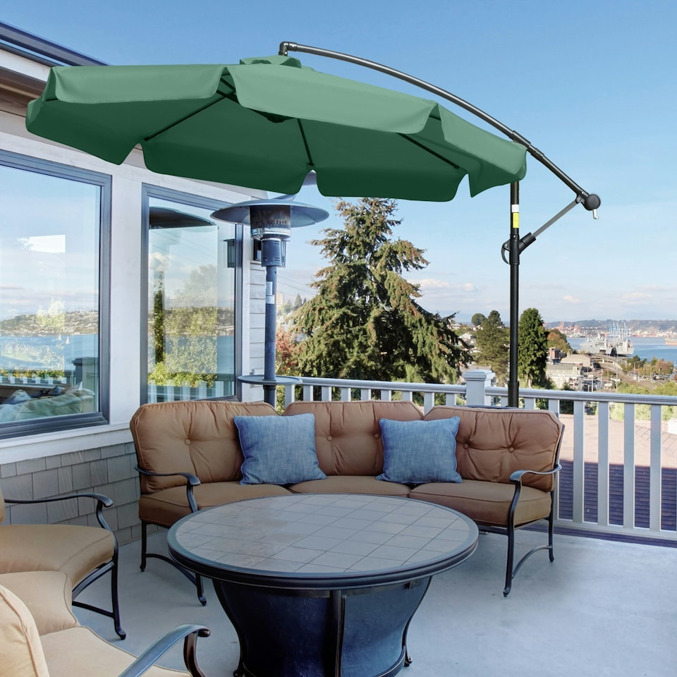 image 1 of Outsunny 2.7m Garden Cantilever Banana Parasol with Crank, Green