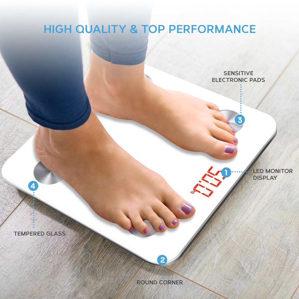 image 1 of Get Fit Smart Bathroom Scales - Digital Body Weighing Scale - Connect To IOS / Android, Lcd Display & Automatic On/Off | White | Arctic White | 28x28cm | 1
